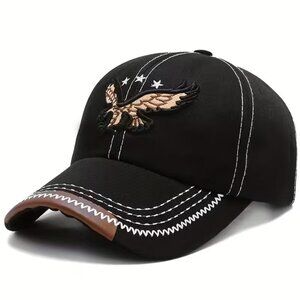 Black Embroidered Eagle Baseball Cap Adjustable Dad Hat Outdoor Truckers Hat
